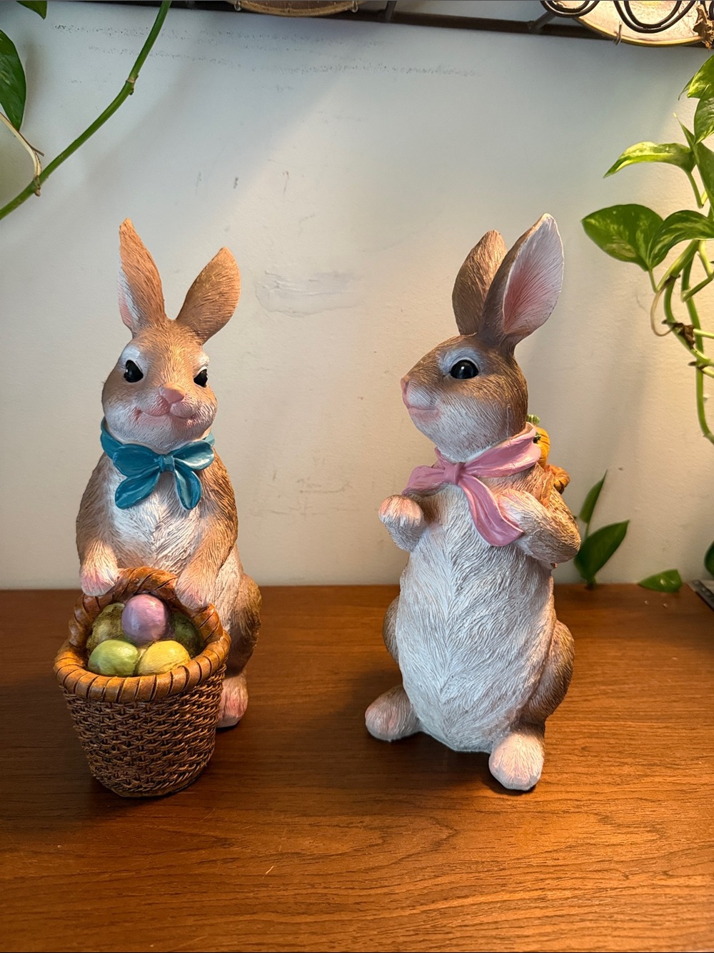 Decorative Small Pet Bunny Figurines with Pink and Teal Accents